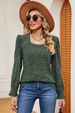 Square Neck Flounce Sleeve T-Shirt Dark Green Woman T Shirts