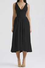 Ruched V-Neck Sleeveless Dress with Pockets Black Woman Casual Dress
