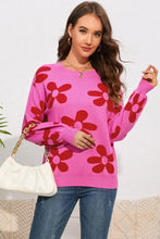 Floral Print Round Neck Dropped Shoulder Sweater Sweater Pullovers