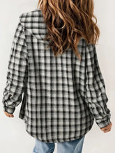 Plaid Snap Down Plush Hooded Jacket Woman Outerwear