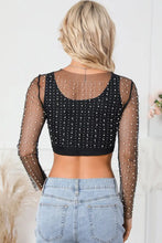 Pearl Long Sleeve Mesh Cropped Top Woman Blouses