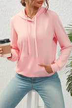 Drawstring Long Sleeve Hoodie with Pocket Blush Pink Woman Sweatshirts