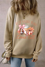 Graphic Round Neck Long Sleeve Sweatshirt Khaki Woman Sweatshirts