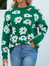 Floral Round Neck Sweater Green Sweater Pullovers