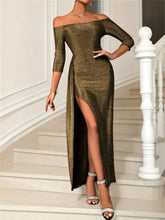 Slit Off-Shoulder Long Sleeve Midi Dress Cocktail Dress