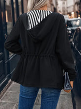 Drawstring Pocketed Zip Up Hooded Jacket Woman Outerwear