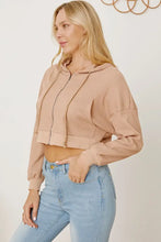 Waffle-Knit Drawstring Zip Up Hoodie Woman Sweatshirts