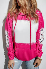 Drawstring Leopard Long Sleeve Hoodie Hot Pink Woman Sweatshirts