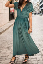 Surplice Tie Waist Short Sleeve Dress Teal Woman Maxi Dress