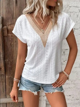 Eyelet V-Neck Short Sleeve T-Shirt White Woman T Shirts
