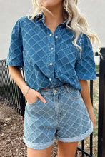 Pocketed Collared Neck Short Sleeve Denim Shirt Woman Denim Tops