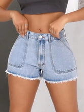 Raw Hem Pocketed Denim Shorts Denim Shorts