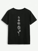 Rose Round Neck Short Sleeve T-Shirt Black Woman T Shirts