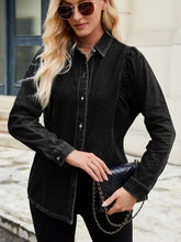 Button Down Collared Neck Denim Shirt Woman Denim Tops