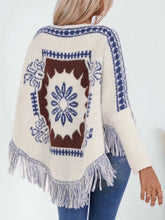 Fringe Geometric Long Sleeve Poncho Woman Outerwear