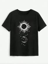 Sun & Moon Graphic Round Neck T-Shirt Woman T Shirts