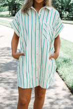 St Patricks Striped Wide Short Sleeve Shift Mini Shirt Dress Casual Dresses