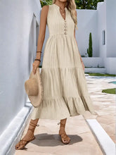 Notched Sleeveless Midi Tiered Dress Casual Dresses