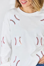 Sequin Baseball Round Neck Dropped Shoulder Sweatshirt Woman Sweatshirts
