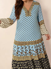 Plus Size Printed V-Neck Balloon Sleeve Maxi Dress Woman Maxi Dress