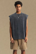 Men's Washed Round Neck Tank Black Mens Tops