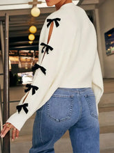 Bow V-Neck Cutout Sleeve Cardigan Woman Outerwear