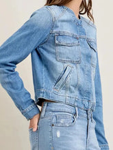 Snap Down Dropped Cargo Denim Jacket Woman Denim Tops