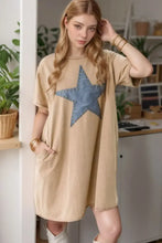 Mineral Wash Stud Beaded Star Pocketed T Shirt Dress Casual Dresses