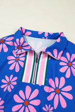 Floral Print Zip Collar Drawstring Summer Mini Dress Woman Dress