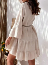 Button Detail Notched Long Sleeve Dress Casual Dresses