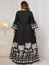 Honey Plus Size Printed V-Neck Long Sleeve Maxi Dress Woman Maxi Dress