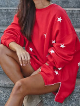 Side Slit Stars Round Neck Long Sleeve Sweatshirt Woman Sweatshirts