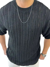 Men's Openwork Round Neck Knit T-Shirt Mens Tops