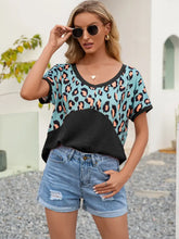 Ivy Lane Leopard Waffle-Knit Short Sleeve Top Black Woman T Shirts