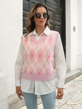 Geometric V-Neck Sweater Vest Blush Pink Woman Outerwear