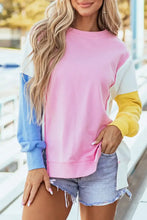Slit Contrast Round Neck Long Sleeve Sweatshirt Blush Pink Woman Sweatshirts