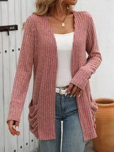 Mandy Open Front Long Sleeve Ribbed Cardigan Dusty Pink Woman Outerwear