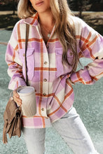 Plaid Corduroy Pockets Brushed Checkered Shacket Pink Purple Woman Outerwear