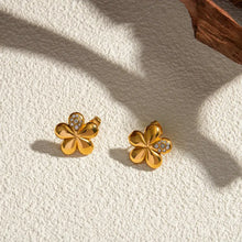 Inlaid Zircon Stainless Steel Flower Earrings Earrings