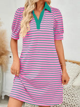Contrast Striped Short Sleeve Mini Dress Woman Casual Dress