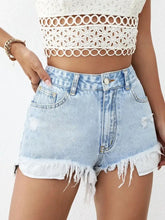 Distressed Raw Hem Denim Shorts Light Denim Shorts