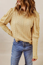 Cable-Knit Round Neck Long Sleeve Blouse Woman T Shirts