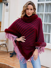 Striped Fringe Hem Poncho Woman Outerwear