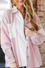 Color Block Houndstooth Collared Neck Shacket Dusty Pink Woman Outerwear