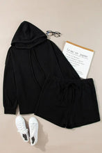 Plus Size Drawstring Dropped Shoulder Hoodie and Shorts Set Woman Two-Piece Sets