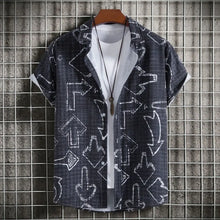 Men's Plus Size Arrow Print Short Sleeve Button Down Shirt Dark Navy Mens Tops