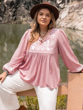 Plus Size Tie Neck Puff Sleeve Blouse Carnation Pink Woman Blouses