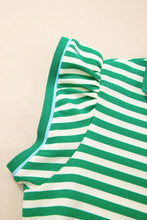 Stripe Print Contrast Collar Split Neck Flutter Sleeve Dress Woman Dress