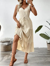 Decorative Button V-Neck Sleeveless Midi Tank Dress Casual Dresses