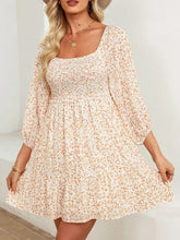 Smocked Floral Square Neck Dress Woman Casual Dress